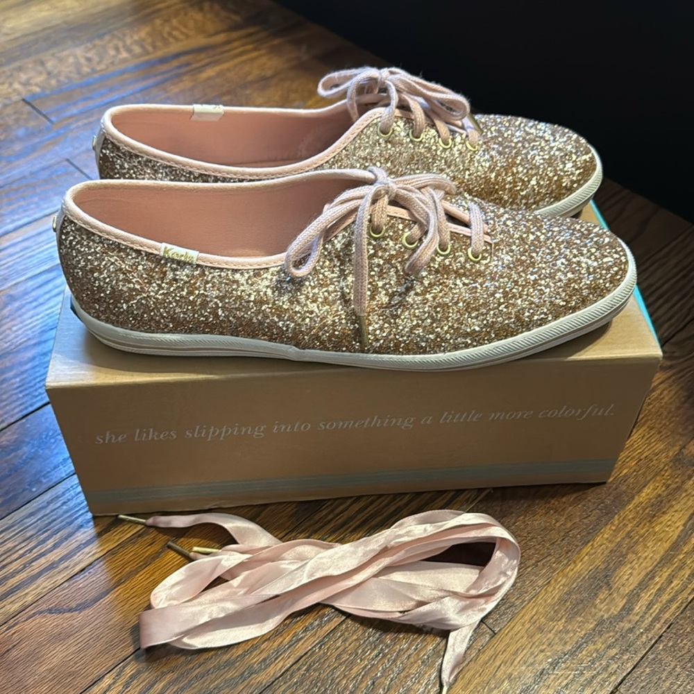 Kate spade rose gold glitter keds sneakers size 9.5